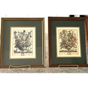 Pair Robert Furber December Autumn Framed Botanical 12 Months of Flowers